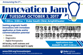 Innovation Jam flyer listing investors