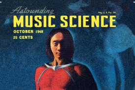 Image of Ge Wang in the style of superhero on the cover of a comic book. Title says: &amp;amp;amp;quot;Astounding Music Science&amp;amp;amp;quot;