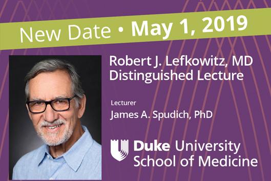 Head shot of James A. Spudich, PhD with Duke Logo and event date.
