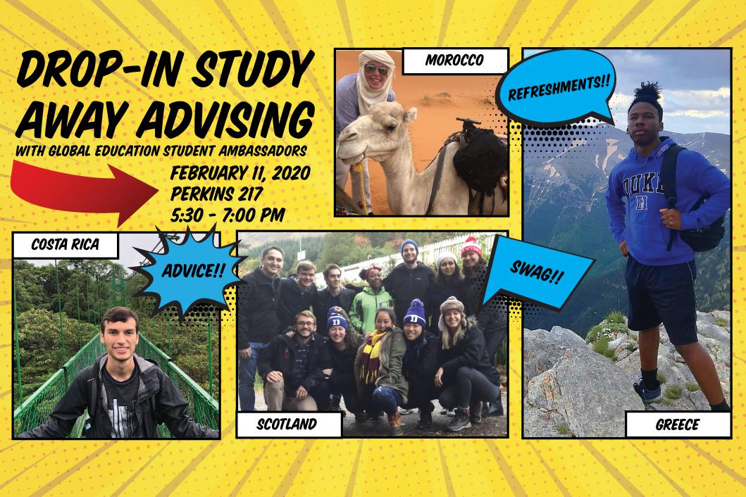Drop-in Study Away Advising, Feb 11 5:30-7pm Perkins 217