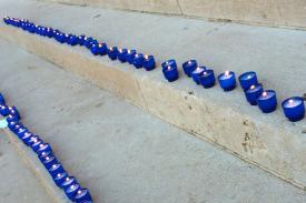 Votive candles on the steps of Duke Chapel