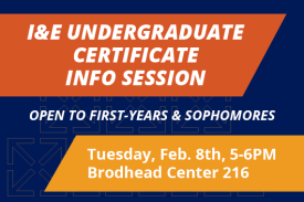 Duke I&E Undergraduate Certificate Info Session Open to first-years and sophomores Tuesday, February 8th 5-6pm Brodhead Center 216
