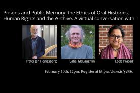 Photo showing portraits of Honigsberg, McLaughlin, and Prasad with text title and link to register