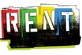 Broadway art for Rent, a musical by Jonathan Larson. Image is of a graffiti style stenciling of the word &amp;amp;quot;rent.&amp;amp;quot;