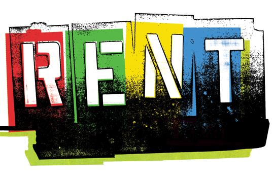 Broadway art for Rent, a musical by Jonathan Larson. Image is of a graffit style stenciling of the word &amp;amp;amp;quot;rent.&amp;amp;amp;quot;