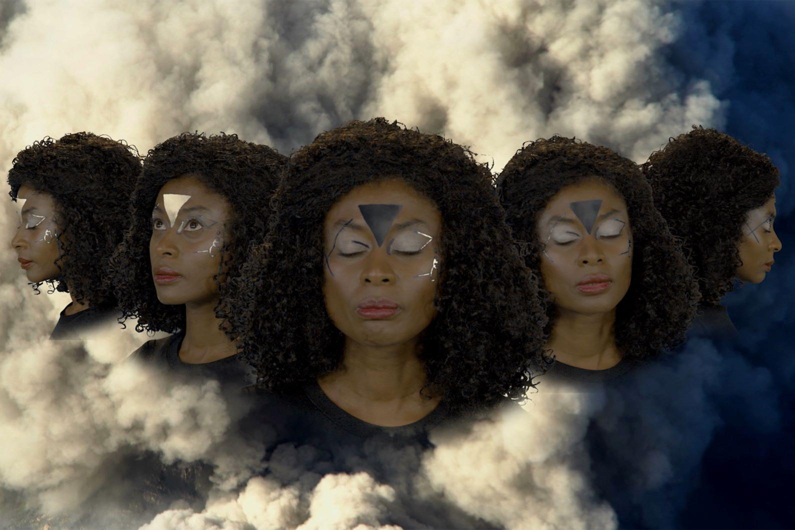 image of a woman from 5 angles over a cloud
