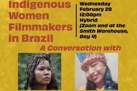 poster for the event with event text and two photos of the speakers: two indigenous Amazonian women