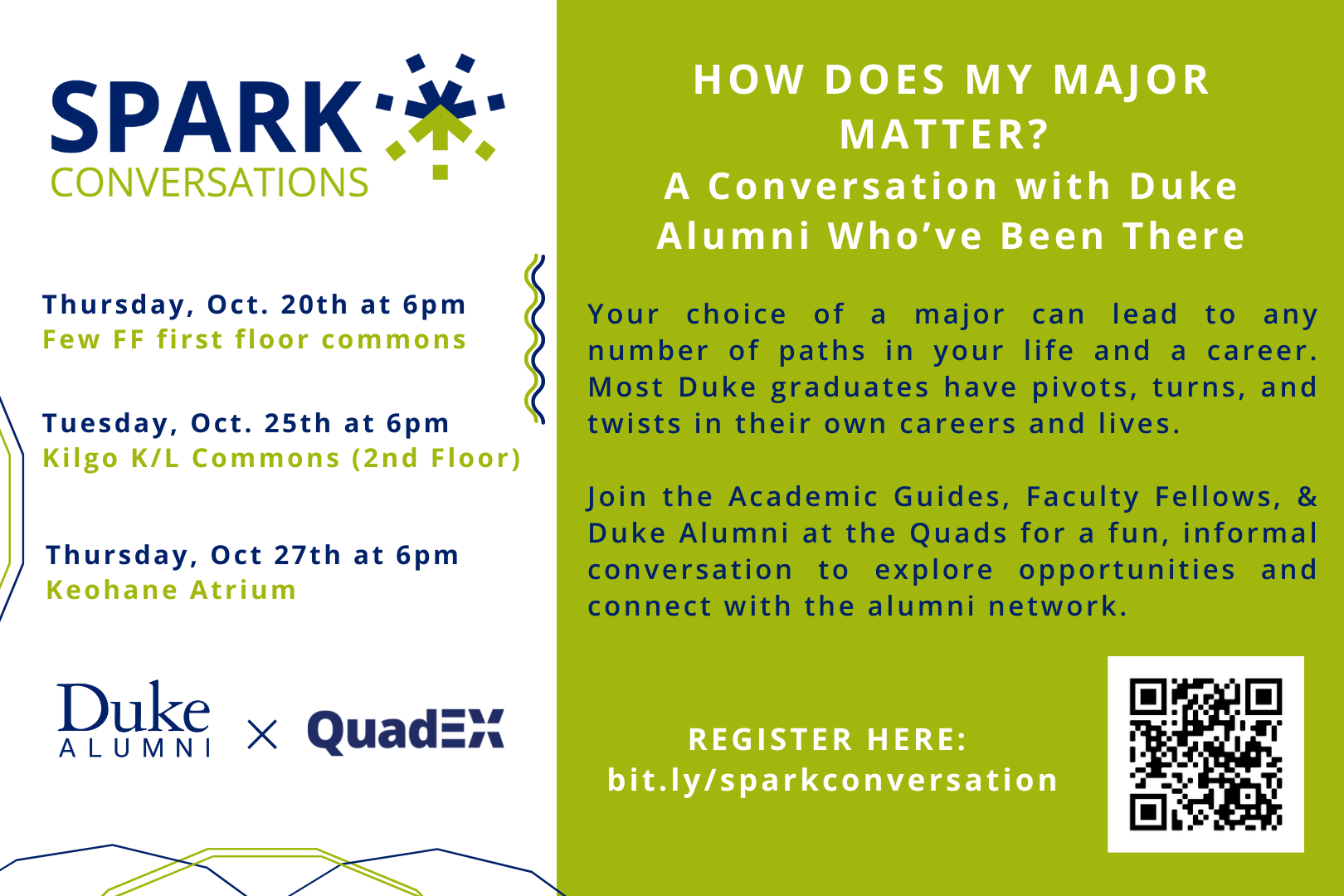 How Does My Major Matter?  A Conversation with Duke Alumni Who’ve Been There REGISTER HERE:  bit.ly/sparkconversation
