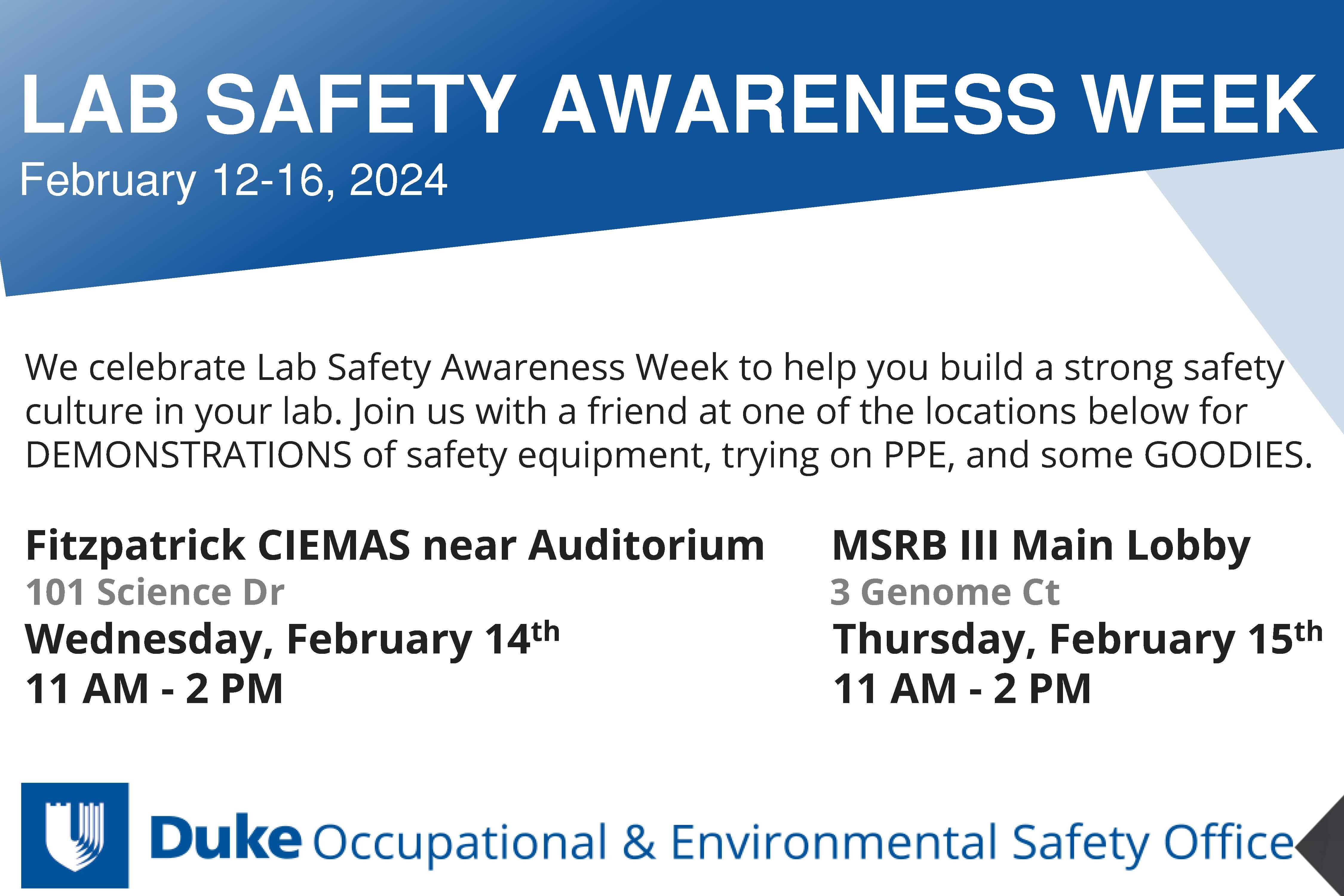 Lab Safety Awareness Week Feb12-16 (safety.duke.edu)