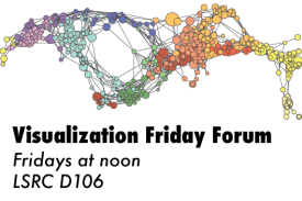 image of a colorful network visualization, with the following text: Visualization Friday Forum; Fridays at noon; LSRC D106