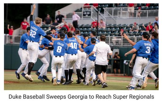 Duke Baseball Sweeps Georgia to Reach Super Regionals