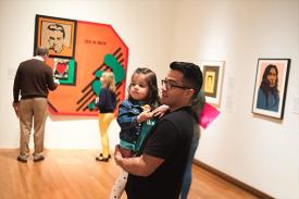Father with daughter on Free Family Day at the Nasher Museum.