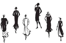 Illustration of six female figures in 1930s clothes