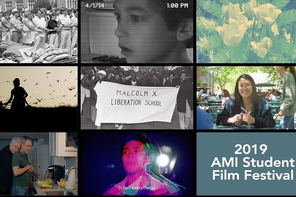 Collage of still images from works shown in the 2019 AMI Student Film Festival