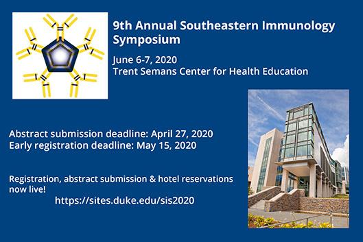 Immunology Symposium logo and image of Trent Semans Center