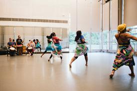 majors and minors meeting image: dancers in african dance class in the rubenstein arts center. photo by: hoang nguyen.