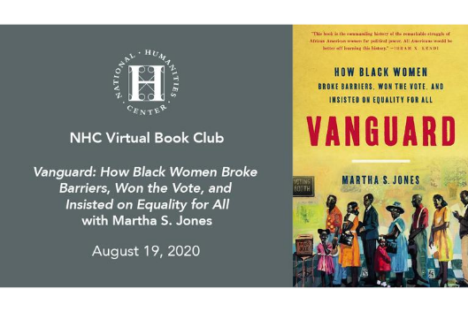 flyer for NHC Virtual Book Club event Vanguard with Martha S. Jones