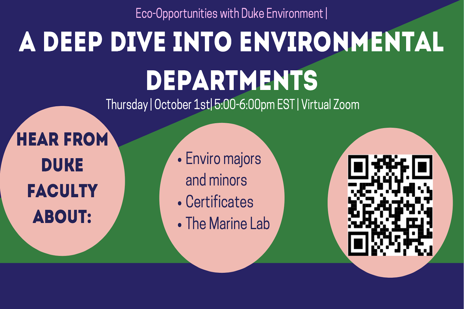 Hear from Duke faculty about environmental majors and majors, certificate programs, and opportunities like the Marine Lab and Stanback Fellowship!
