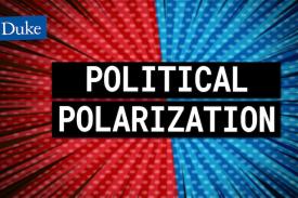 Red and blue light background with text: political polarization Red and blue light background with text: political polarization