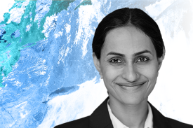 headshot of Radhika Khosla against blue and white background headshot of Radhika Khosla against blue and white background