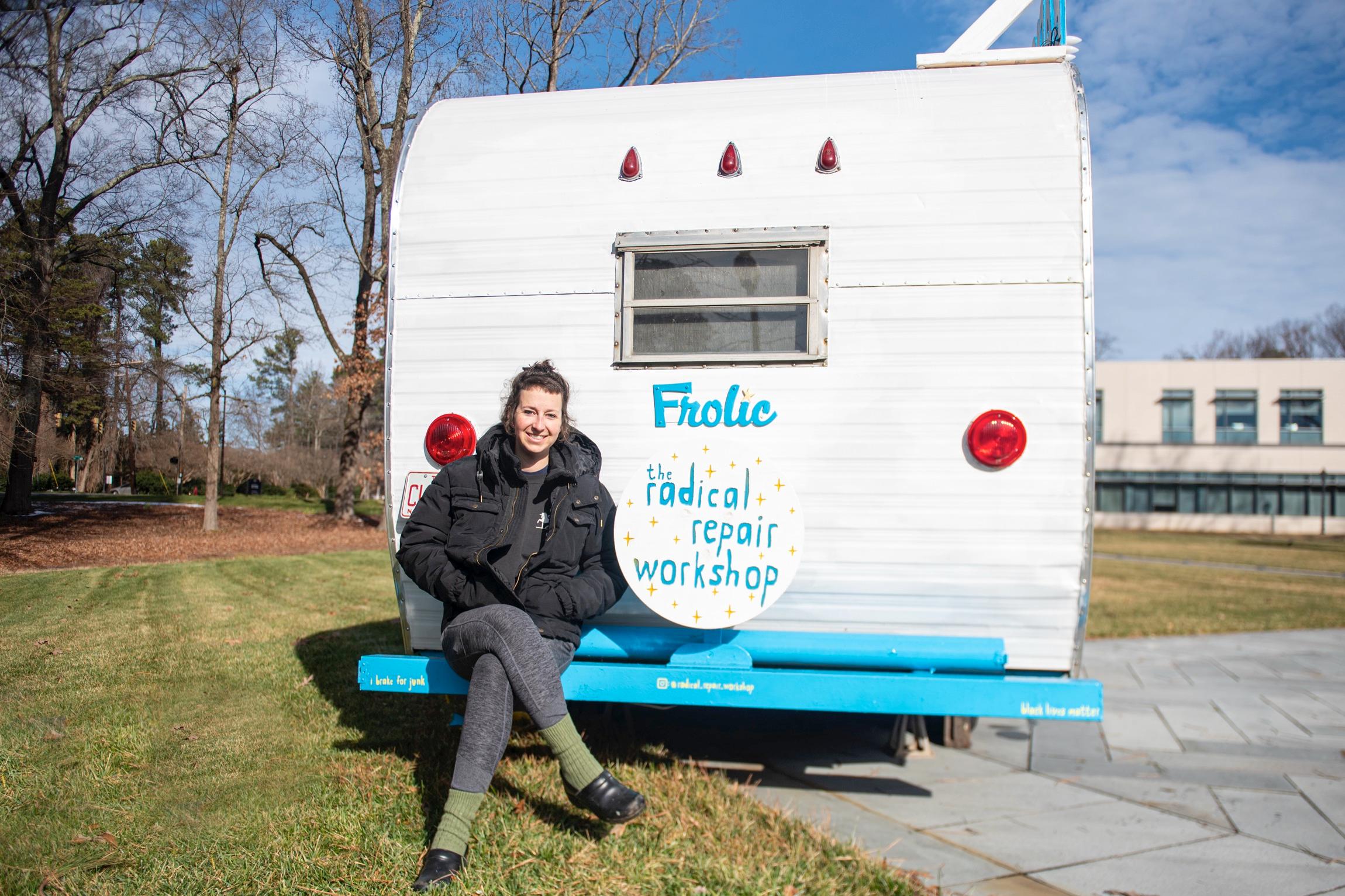 Julia Gartrell with Sonny, her vintage camper