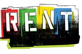 Broadway art for Rent, a musical by Jonathan Larson. Image is of a graffit style stenciling of the word &amp;quot;rent.&amp;quot;