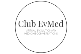 Club EvMed logo, including "virtual evolutionary medicine conversations"