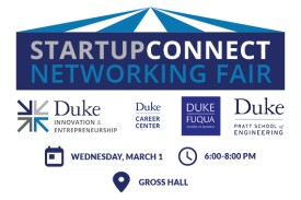StartupConnect Networking Fair Wednesday, March 1 from 6-8pm at Gross Hall