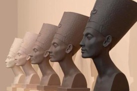 image of Fred Wilson’s Grey Area (Brown version) with the Nefertiti bust reproduced in different shades