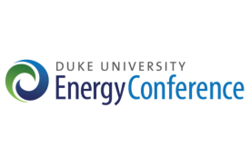Text: "Duke University Energy Conference." Logo in blue and green for Energy Conference.