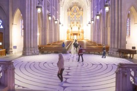 People walking a labyrinth