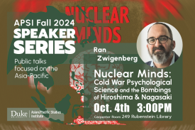 Headshot of Ran Zwigenberg; descriptive text (series, talk title, date, time, location); background image of a brain-shaped nuclear cloud