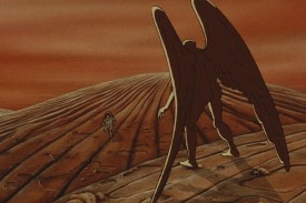 A cartoon angel-figure looks over a desolate wasteland in The Time Masters