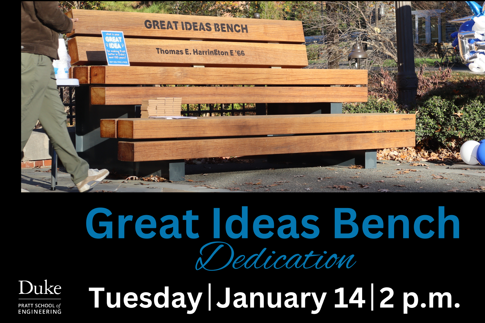 Great Ideas Bench Dedication, Tuesday, January 14, 2 pm